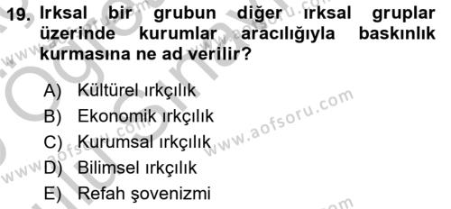 Suç Sosyolojisi Dersi 2018 - 2019 Yılı Yaz Okulu Sınavı 19. Soru