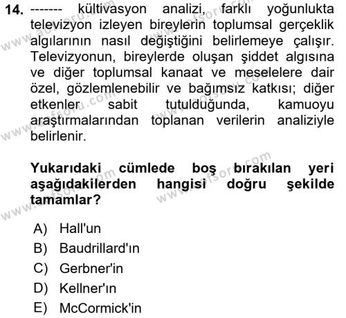 Suç Sosyolojisi Dersi 2020 - 2021 Yılı Yaz Okulu Sınavı 14. Soru