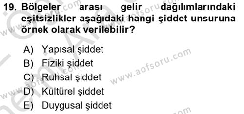 Suç Sosyolojisi Dersi 2021 - 2022 Yılı (Vize) Ara Sınavı 19. Soru