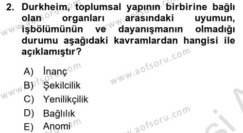 Suç Sosyolojisi Dersi 2021 - 2022 Yılı (Vize) Ara Sınavı 2. Soru