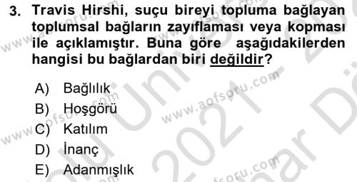 Suç Sosyolojisi Dersi 2021 - 2022 Yılı (Vize) Ara Sınavı 3. Soru