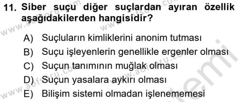 Suç Sosyolojisi Dersi 2021 - 2022 Yılı (Final) Dönem Sonu Sınavı 11. Soru