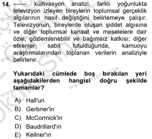 Suç Sosyolojisi Dersi 2021 - 2022 Yılı Yaz Okulu Sınavı 14. Soru