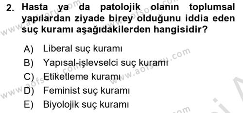 Suç Sosyolojisi Dersi 2022 - 2023 Yılı Yaz Okulu Sınavı 2. Soru