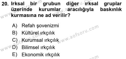 Suç Sosyolojisi Dersi 2022 - 2023 Yılı Yaz Okulu Sınavı 20. Soru