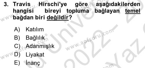 Suç Sosyolojisi Dersi 2022 - 2023 Yılı Yaz Okulu Sınavı 3. Soru