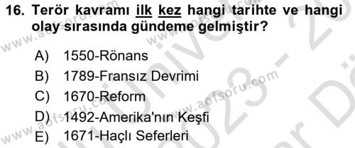 Suç Sosyolojisi Dersi 2023 - 2024 Yılı (Vize) Ara Sınavı 16. Soru