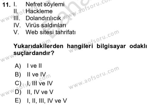 Suç Sosyolojisi Dersi 2023 - 2024 Yılı (Final) Dönem Sonu Sınavı 11. Soru