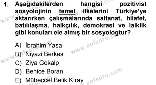 Türkiye´nin Toplumsal Yapısı Dersi 2012 - 2013 Yılı (Vize) Ara Sınavı 1. Soru