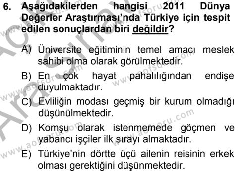 Türkiye´nin Toplumsal Yapısı Dersi 2012 - 2013 Yılı (Vize) Ara Sınavı 6. Soru