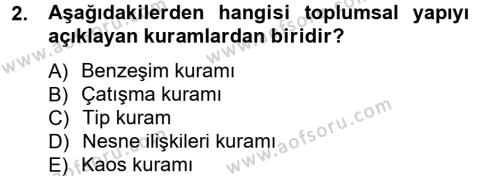 Türkiye´nin Toplumsal Yapısı Dersi 2012 - 2013 Yılı (Final) Dönem Sonu Sınavı 2. Soru