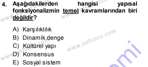 Türkiye´nin Toplumsal Yapısı Dersi 2013 - 2014 Yılı (Vize) Ara Sınavı 4. Soru