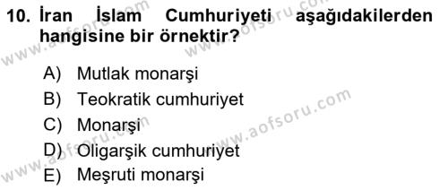 Türkiye´nin Toplumsal Yapısı Dersi 2021 - 2022 Yılı Yaz Okulu Sınavı 10. Soru