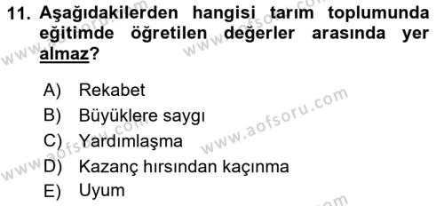 Türkiye´nin Toplumsal Yapısı Dersi 2021 - 2022 Yılı Yaz Okulu Sınavı 11. Soru