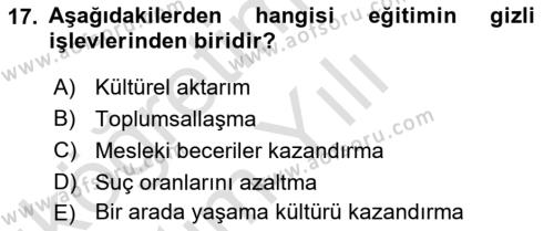 Türkiye´nin Toplumsal Yapısı Dersi 2021 - 2022 Yılı Yaz Okulu Sınavı 17. Soru