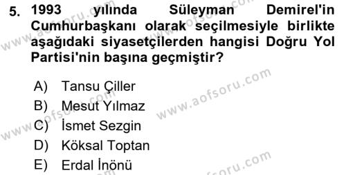 Türkiye´nin Toplumsal Yapısı Dersi 2021 - 2022 Yılı Yaz Okulu Sınavı 5. Soru