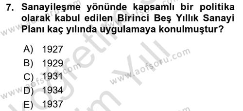 Türkiye´nin Toplumsal Yapısı Dersi 2021 - 2022 Yılı Yaz Okulu Sınavı 7. Soru