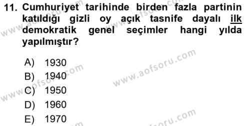 Türkiye´nin Toplumsal Yapısı Dersi 2023 - 2024 Yılı (Vize) Ara Sınavı 11. Soru