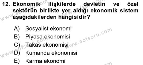 Türkiye´nin Toplumsal Yapısı Dersi 2023 - 2024 Yılı (Vize) Ara Sınavı 12. Soru