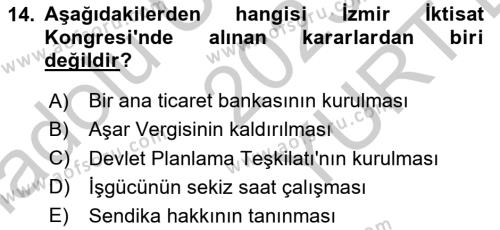 Türkiye´nin Toplumsal Yapısı Dersi 2023 - 2024 Yılı (Vize) Ara Sınavı 14. Soru