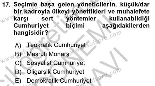 Türkiye´nin Toplumsal Yapısı Dersi 2023 - 2024 Yılı (Vize) Ara Sınavı 17. Soru