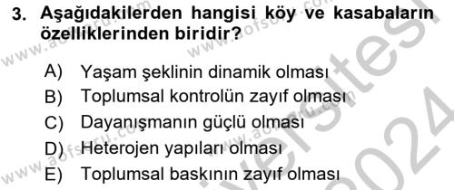 Türkiye´nin Toplumsal Yapısı Dersi 2023 - 2024 Yılı (Vize) Ara Sınavı 3. Soru