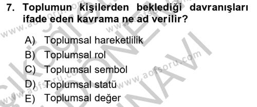 Türkiye´nin Toplumsal Yapısı Dersi 2023 - 2024 Yılı (Vize) Ara Sınavı 7. Soru