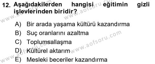 Türkiye´nin Toplumsal Yapısı Dersi 2023 - 2024 Yılı Yaz Okulu Sınavı 12. Soru