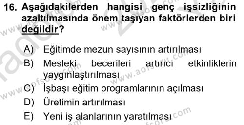 Türkiye´nin Toplumsal Yapısı Dersi 2023 - 2024 Yılı Yaz Okulu Sınavı 16. Soru