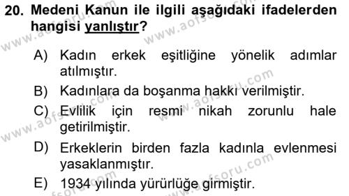 Türkiye´nin Toplumsal Yapısı Dersi 2023 - 2024 Yılı Yaz Okulu Sınavı 20. Soru