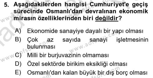 Türkiye´nin Toplumsal Yapısı Dersi 2023 - 2024 Yılı Yaz Okulu Sınavı 5. Soru