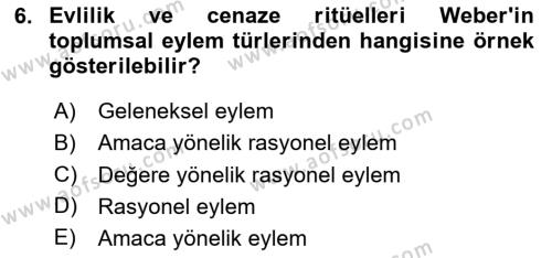 Türkiye´nin Toplumsal Yapısı Dersi 2023 - 2024 Yılı Yaz Okulu Sınavı 6. Soru