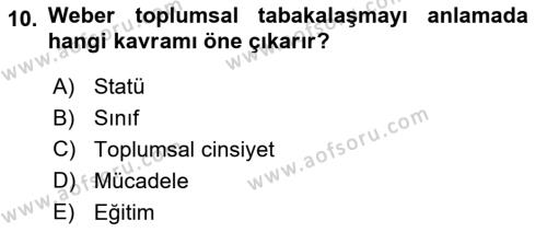 Türkiye´nin Toplumsal Yapısı Dersi 2024 - 2025 Yılı (Vize) Ara Sınavı 10. Soru