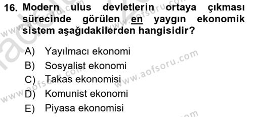 Türkiye´nin Toplumsal Yapısı Dersi 2024 - 2025 Yılı (Vize) Ara Sınavı 16. Soru