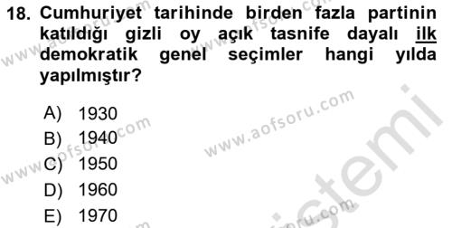 Türkiye´nin Toplumsal Yapısı Dersi 2024 - 2025 Yılı (Vize) Ara Sınavı 18. Soru