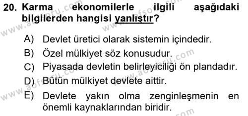 Türkiye´nin Toplumsal Yapısı Dersi 2024 - 2025 Yılı (Vize) Ara Sınavı 20. Soru