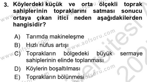 Türkiye´nin Toplumsal Yapısı Dersi 2024 - 2025 Yılı (Vize) Ara Sınavı 3. Soru