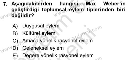 Türkiye´nin Toplumsal Yapısı Dersi 2024 - 2025 Yılı (Vize) Ara Sınavı 7. Soru