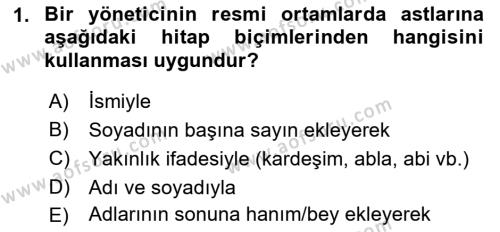 Sosyal Davranış ve Protokol Dersi 2018 - 2019 Yılı Yaz Okulu Sınavı 1. Soru