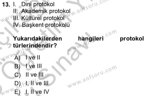 Sosyal Davranış ve Protokol Dersi 2018 - 2019 Yılı Yaz Okulu Sınavı 13. Soru