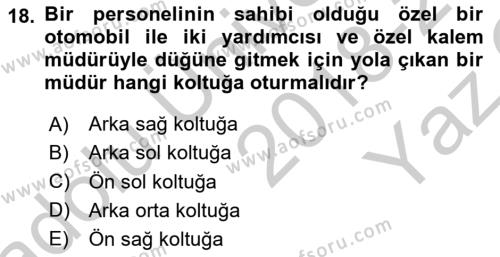 Sosyal Davranış ve Protokol Dersi 2018 - 2019 Yılı Yaz Okulu Sınavı 18. Soru