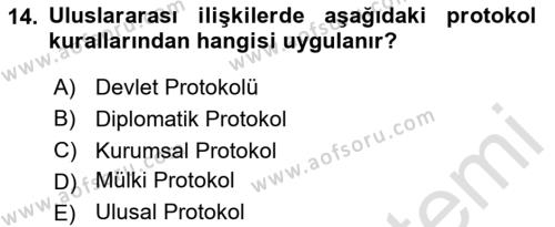 Sosyal Davranış ve Protokol Dersi 2020 - 2021 Yılı Yaz Okulu Sınavı 14. Soru