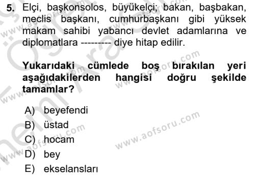 Sosyal Davranış ve Protokol Dersi 2021 - 2022 Yılı (Vize) Ara Sınavı 5. Soru