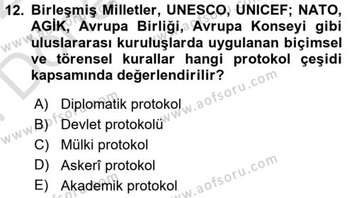 Sosyal Davranış ve Protokol Dersi 2021 - 2022 Yılı (Final) Dönem Sonu Sınavı 12. Soru