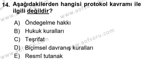 Sosyal Davranış ve Protokol Dersi 2021 - 2022 Yılı Yaz Okulu Sınavı 14. Soru