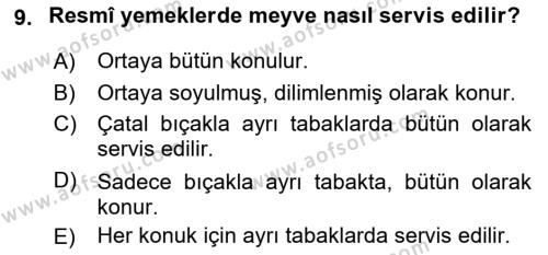 Sosyal Davranış ve Protokol Dersi 2021 - 2022 Yılı Yaz Okulu Sınavı 9. Soru