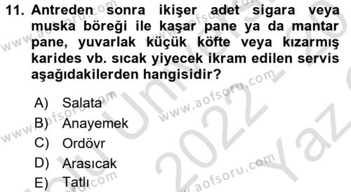 Sosyal Davranış ve Protokol Dersi 2022 - 2023 Yılı Yaz Okulu Sınavı 11. Soru