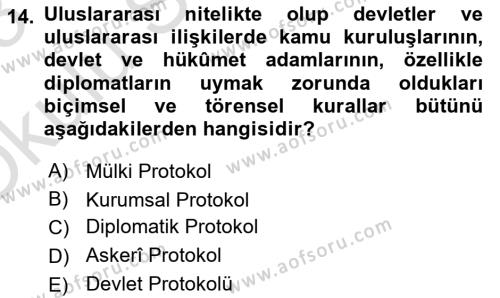 Sosyal Davranış ve Protokol Dersi 2022 - 2023 Yılı Yaz Okulu Sınavı 14. Soru