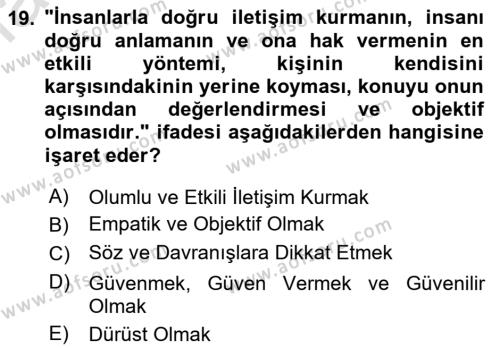 Sosyal Davranış ve Protokol Dersi 2022 - 2023 Yılı Yaz Okulu Sınavı 19. Soru