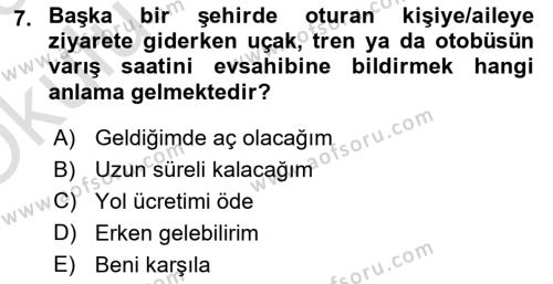 Sosyal Davranış ve Protokol Dersi 2022 - 2023 Yılı Yaz Okulu Sınavı 7. Soru